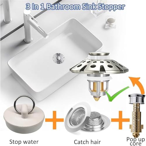 AzWzz Bathroom Sink Drain Strainer, 3 in 1 Pop Up Bathroom Sink Stopper - Image 4