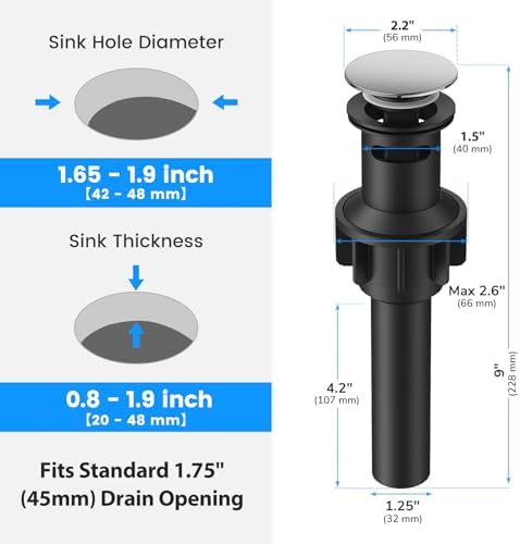 Bathroom Sink Drain with Overflow with Hair Catcher Anti-Clog Sink Strainer - Image 3