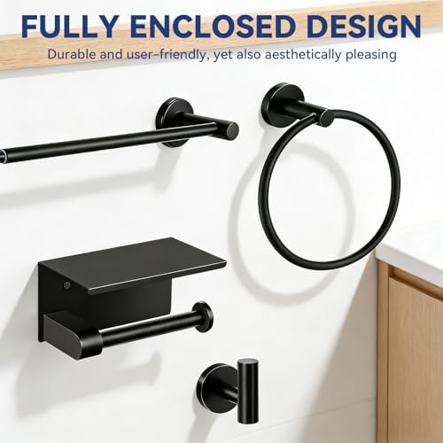 5Pcs Bathroom Hardware Set, Matte Black Bathroom Accessories Set - Image 6