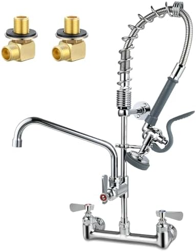 Commercial Sink Faucet with Sprayer 8 Inch Center Wall Mount Kitchen Sink by Unknown