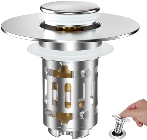 Hibbent Universal Bathroom Sink Drain Strainer, 3 in 1 Pop Up Stopper by Hibbent