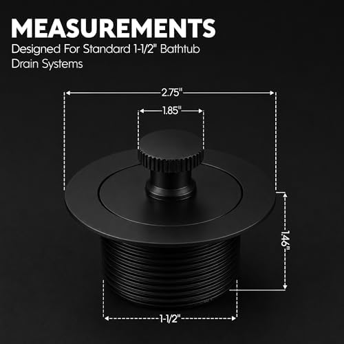 SUPPLYGIANT 1-1/2 in Lift & Turn Bathtub Drain Stopper Assembly, Matte Black - Image 3