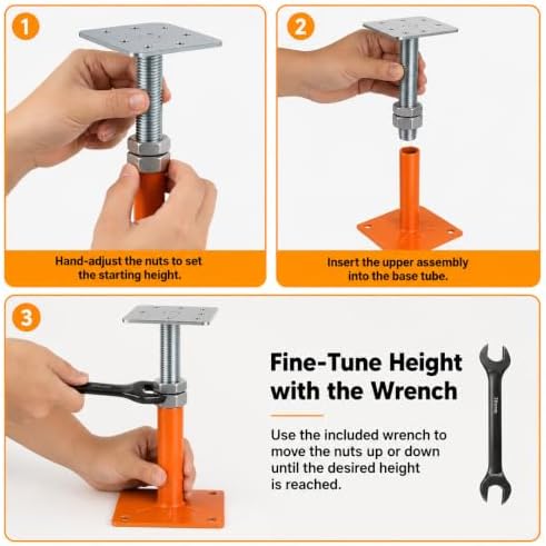 4-Pack Adjustable House Floor Jacks, 5-8 Inch Telescoping - Image 4