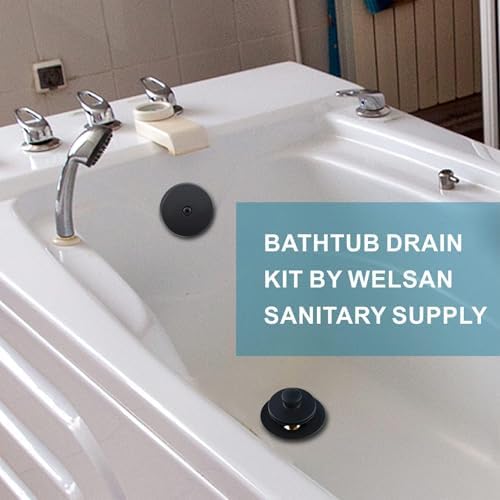 WELSAN Matte Black Tub Drain and Overflow Kit, Bathtub Drain Kit Universal - Image 2