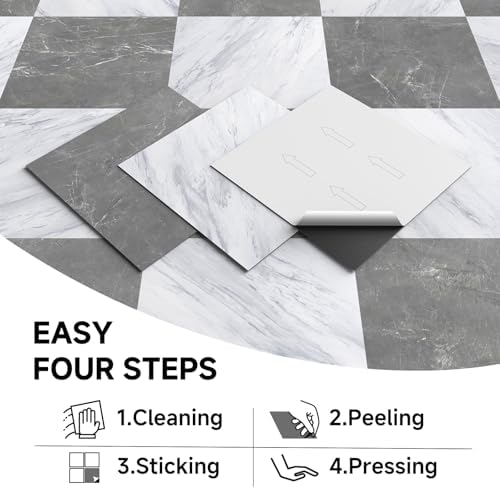 Peel and Stick Floor Tiles | Light Gray Marble | 30 Sq.Ft - Image 5