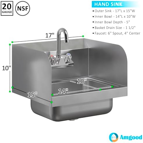 AmGood Stainless Steel Wall Mount Hand Sink | NSF | Commercial Hand Washing - Image 3