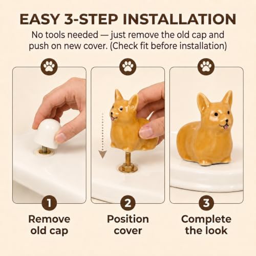 boeemi Ceramic Corgi Toilet Bolt Caps, Cute Puppy Bathroom Decor - Image 4