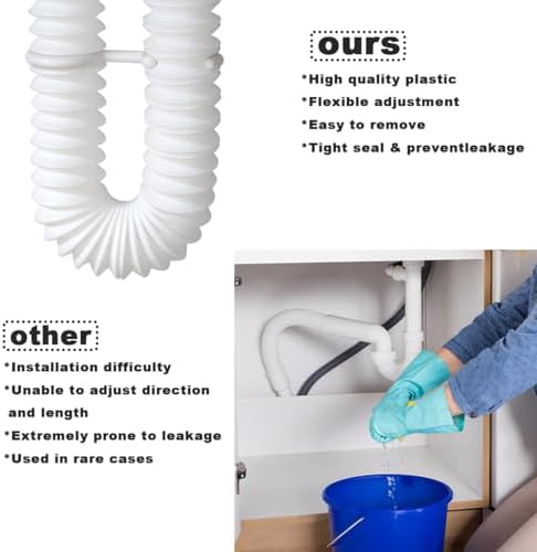 White Flexible Expandable Bathroom P Trap, 1 1/4 to 1 1/2 Sink Drain Adapter - Image 6