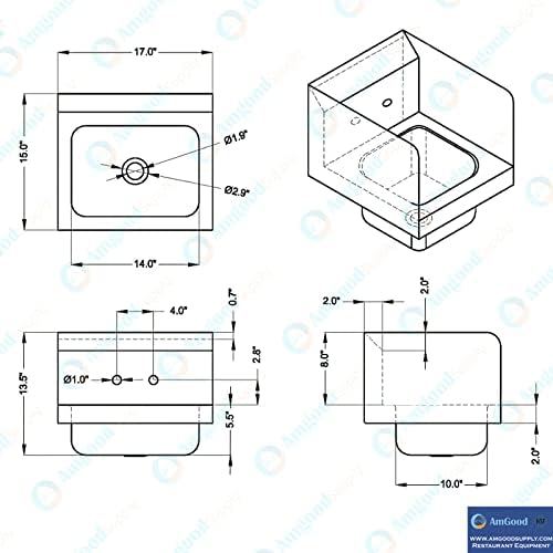 AmGood Stainless Steel Wall Mount Hand Sink | NSF | Commercial Hand Washing - Image 5
