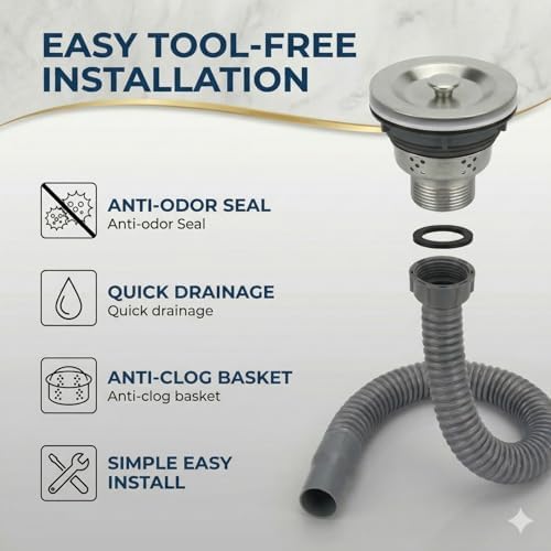 Stainless Steel Sink Drain Strainer Assembly - Image 5