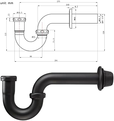 18 Gauge Solid Brass P-Trap 1 1/4” OD, Heavy Duty Brass Tubular J Bend Pipe - Image 2