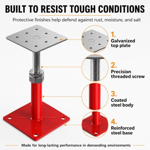 4-Pack Adjustable House Floor Jacks, 5-8 Inch Telescoping - Image 5