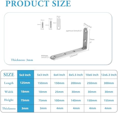Alise 12Pcs Floating Shelf Brackets, 5x3in Heavy Duty L Bracket - Image 2