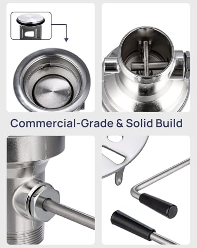 3-1/2" Commercial Sink Drain NO-Overflow, Lever Handle Waste Drain Valve - Image 3