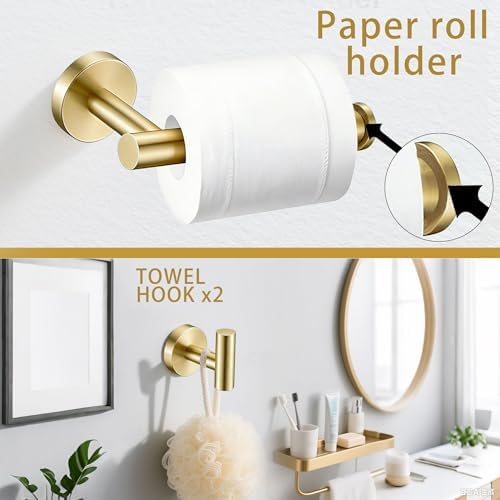 6 Pieces Brushed Gold Bathroom Hardware Accessories Set, SUS304 Stainless Steel - Image 4
