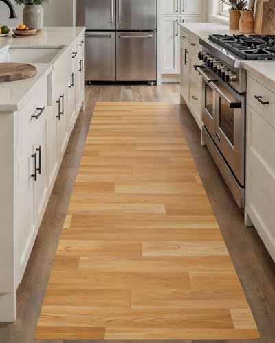 3'×10' Non Slip Vinyl Floor Runner Waterproof 1.8mm Thick, Woodgrain Pattern by StepSoftlyLiveBoldly