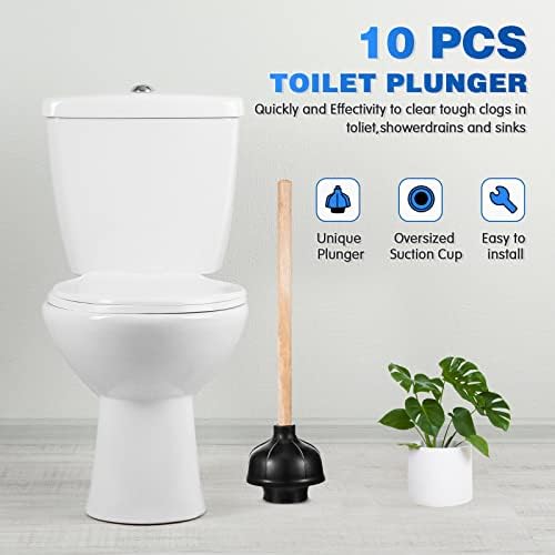 Tanlade 10 Pcs Heavy Duty Wood Handle Toilet Plungers Bulk - Image 4