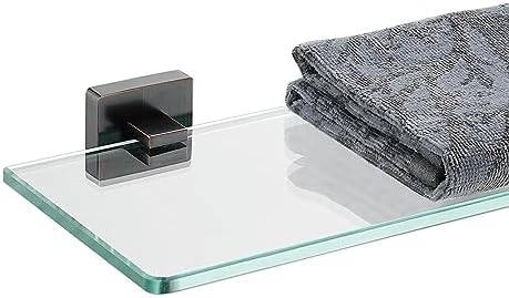 JQK Bathroom Glass Shelf Black, Tempered Glass Shower Storage 16 by 5 inches by Homeimprovement