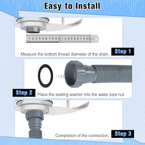 Flexible Sink Drain Pipe 1-1/2 Inch, Adjustable P Trap Kit - Image 5