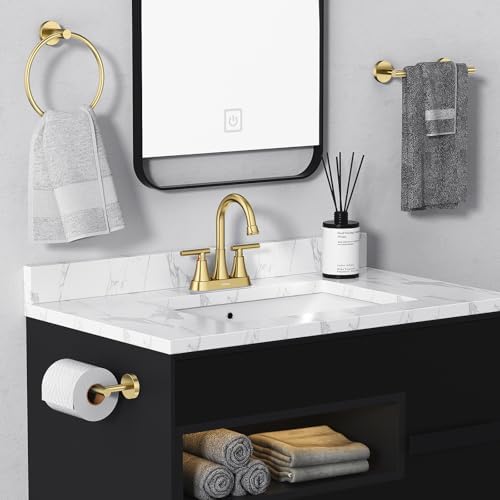 Brushed Gold Bathroom Faucet, Hurran 4 inch Centerset 2-Handle Lead-Free - Image 6