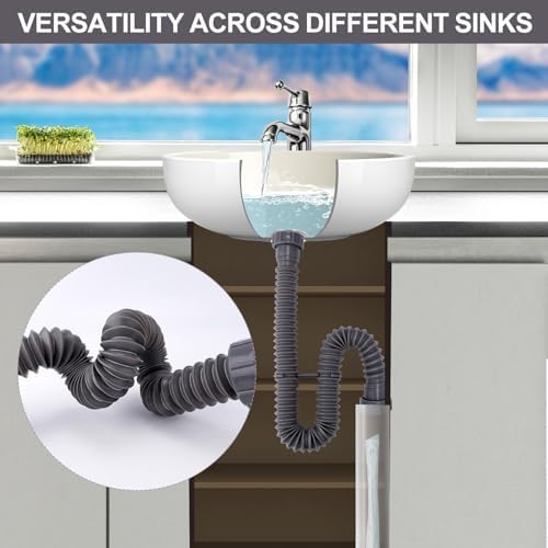 Sink Drain Kit, 1-1/2 Inch Expandable Flexible P-Trap 7.5 Inch - Image 7