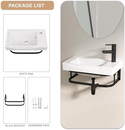 Logmey 19 Inch Wall Mount Bathroom Sink 19.69"x11.42" Rectangule Floating Sinks - Image 6