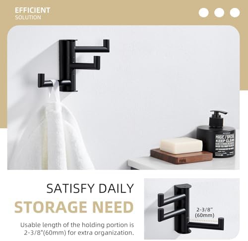 Angle Simple Swivel Towel Hook 3 Arms, Robe Coat Wall Hook, Matte Black - Image 5