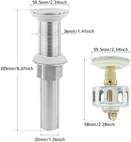 Bathroom Sink Drain, Drain Stopper Bathroom Sink Without Overflow, Small Cap - Image 3