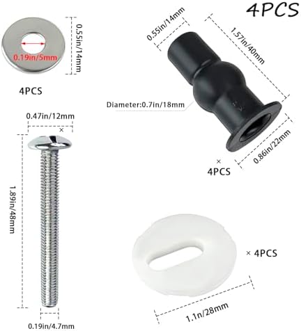 4 Pack Universal Toilet Seat Bolts and Hinge Screws, Top Mounting Fixings Kit - Image 4