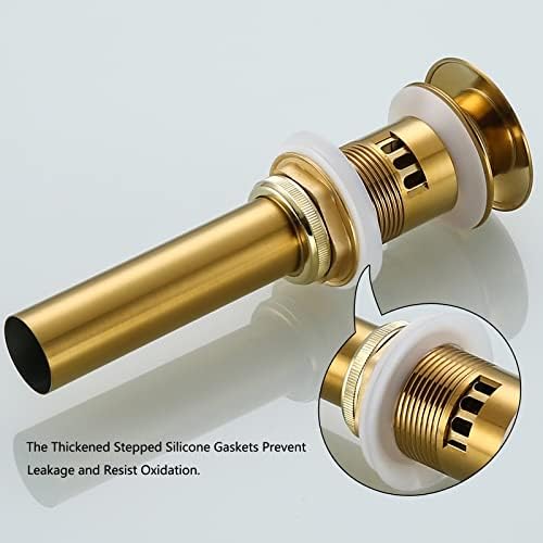 Bathroom Sink Drain Stopper Pop Up Drain, Swhyger Brushed Gold Sink Drain - Image 4