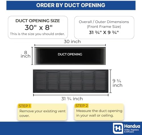 Fits 30x8 Duct Opening | Steel Return Air Grille by Handua | Vent Cover Grill - Image 2