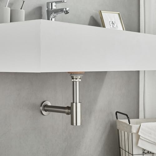 1-1/4" Solid Brass Bottle Trap Pop-Up Sink Drain Kit Brushed Nickel - Image 2