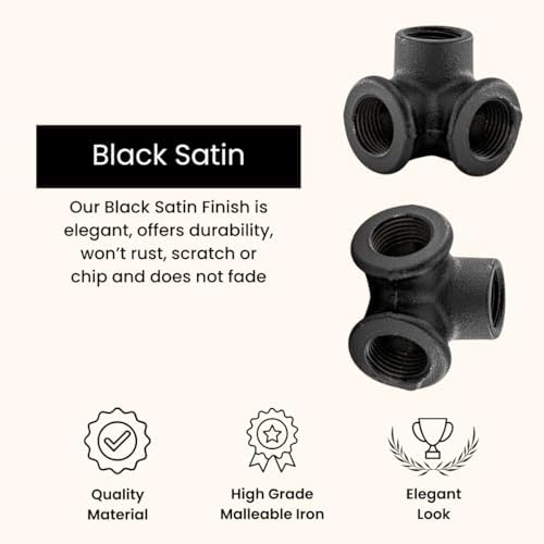 1/2" 3-WAY ELBOW Industrial Threaded Black Iron Pipe Fittings; Black Satin - Image 3
