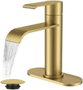 FORIOUS Waterfall Bathroom Faucet Single Hole Brushed Gold by FORIOUS