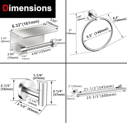 5 Pieces Brushed Nickel Bathroom Hardware Accessories Set, SUS304 Stainless - Image 2