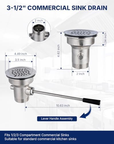 3-1/2" Commercial Sink Drain Valve Lever Handle Stainless Steel - Image 4