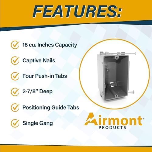 Plastic Electrical Box, Single Gang New Work Junction Box, Captive Nails - Image 3