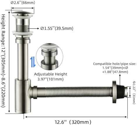 Bathroom Sink P-Trap Complete Set Adjustable Threaded Tube 1-1/4 Bottle Trap - Image 2