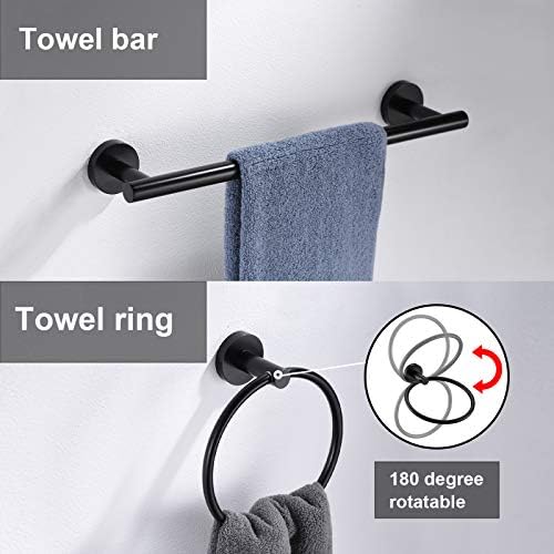 5 Pieces Matte Black Bathroom Hardware Accessories Set Hand Towel Ring 16 inch - Image 3
