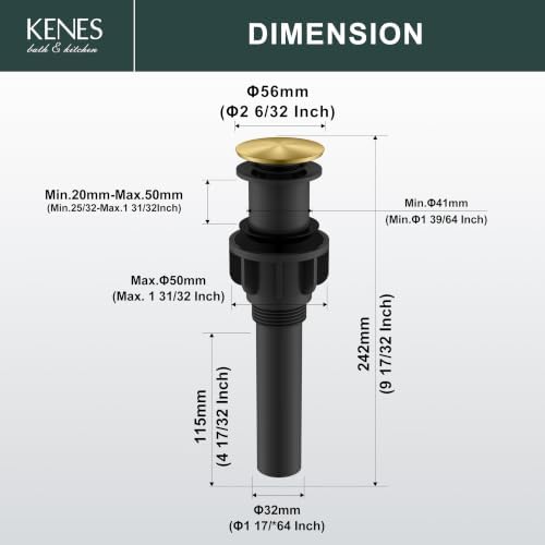 KENES Pop Up Bathroom Sink Drain Without Overflow Brushed Gold Pop Up Drain - Image 6