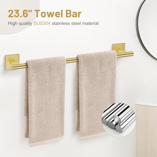 Lairuier Brushed Gold Bathroom Accessories, Towel Bar Set Wall Mounted - Image 2