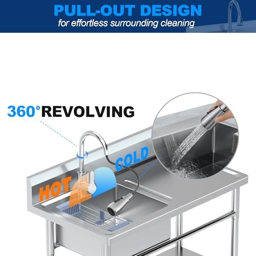 Stainless Steel Utility Sink Freestanding Single Bowl Laundry Sink - Image 2