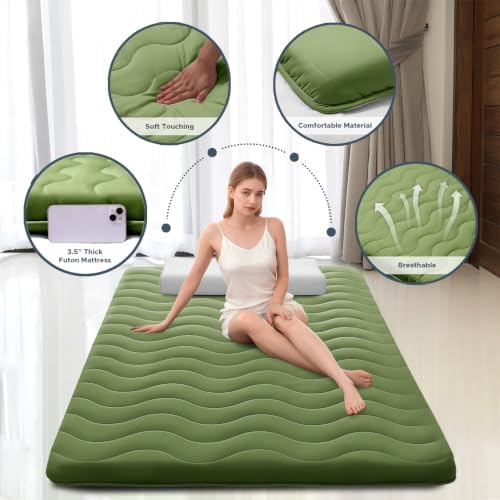 SCHNAUZER HOME Japanese Floor Futon Mattress Queen 3.5" Thick Green - Image 2