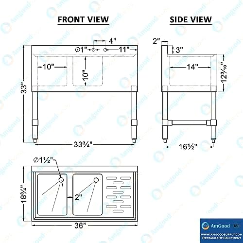 AmGood 36 in. x 19 in. Two Compartment Under Bar Sink - Image 4