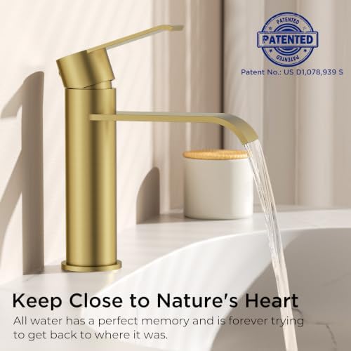 FORIOUS Waterfall Bathroom Faucet Single Hole Brushed Gold - Image 4