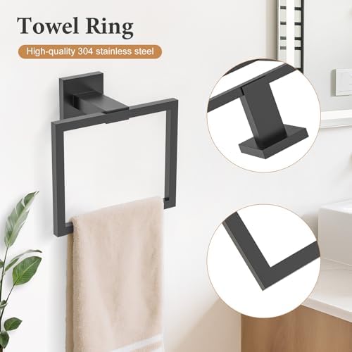 TURS 5-Piece Bathroom Hardware Set Matte Black Towel Bar Set Bath Towel Holder - Image 4