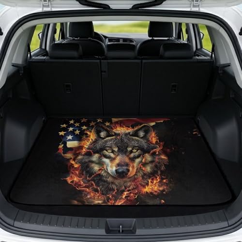 Fire Wolf Flag Universal Moving Trunk Mat 29"x39" – Heavy Duty Waterproof Cargo by Mintulipy