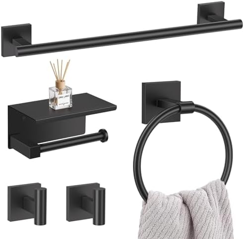 Lairuier Bathroom Hardware Set Matte Black, Towel Holder Set Wall Mounted by LairuierBathroomHardwareSet