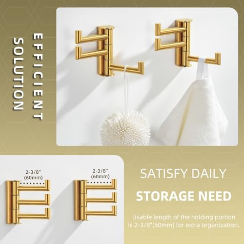 Angle Simple Towel Hooks, Swivel Bathroom Hook, Brushed Dark Gold, 2 Pack - Image 6