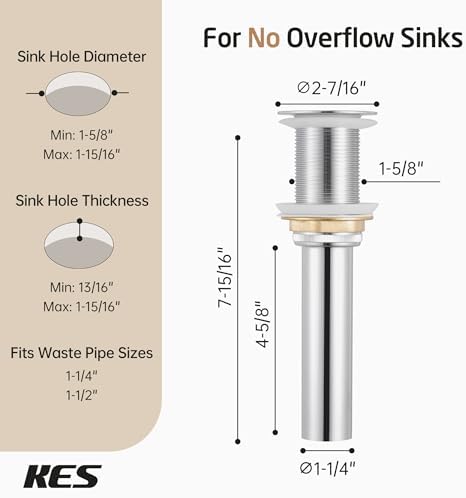 KES Bathroom Sink Grid Drain Without Overflow, Faster Drainage - Image 6